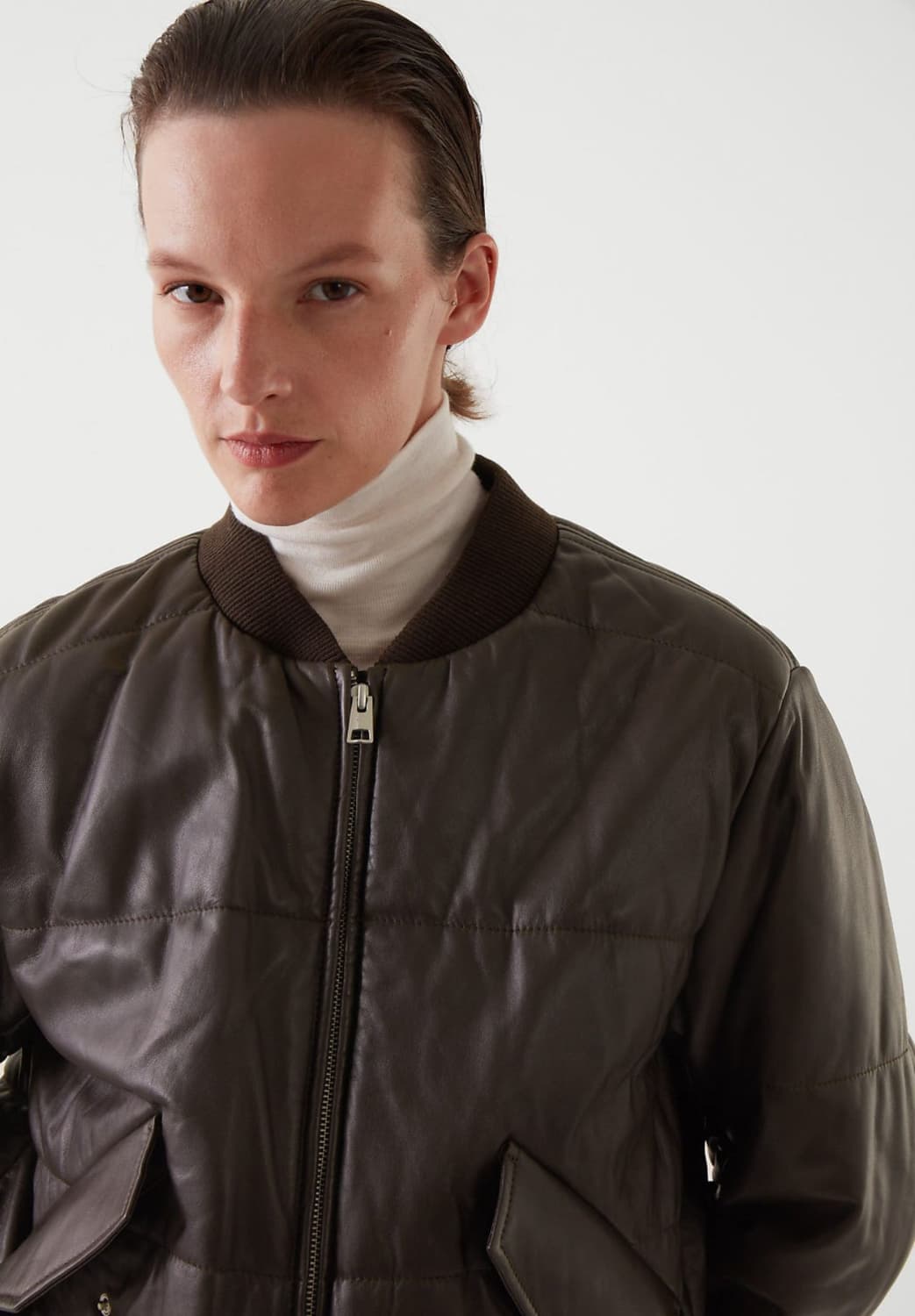 [M]COS 코스 우먼 패딩 램스킨 레더 봄버 자켓 상품이미지1