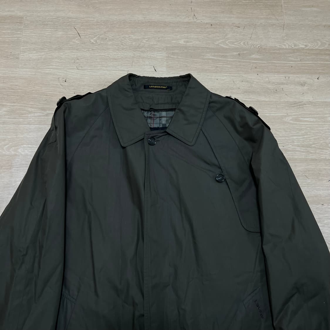 런던포그 체크 안감내피 싱글 롱 트렌치 맥코트 [카키] 104-180 상품이미지2