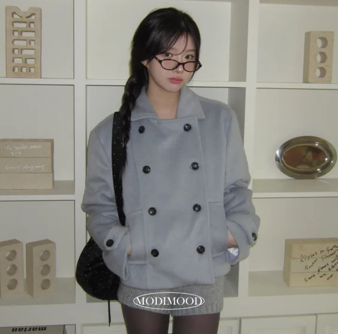 블랙 더블 카라 숏코트(블랙제품임!!) 상품이미지1