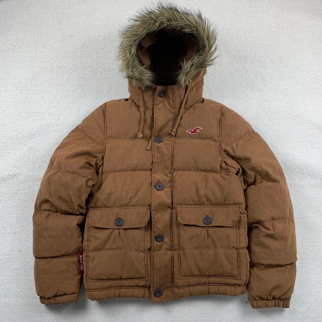 홀리스터 자수로고 후드 퍼 다운 패딩 자켓 브라운 상품이미지2