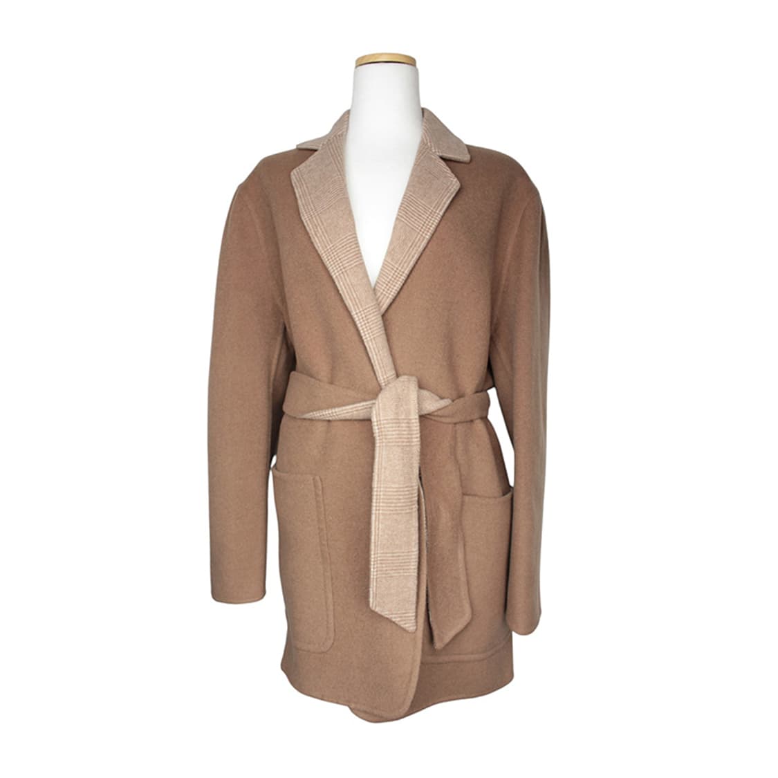 막스마라 베이지 카멜 체크 양면 벨티드 하프코트 66 상품이미지3