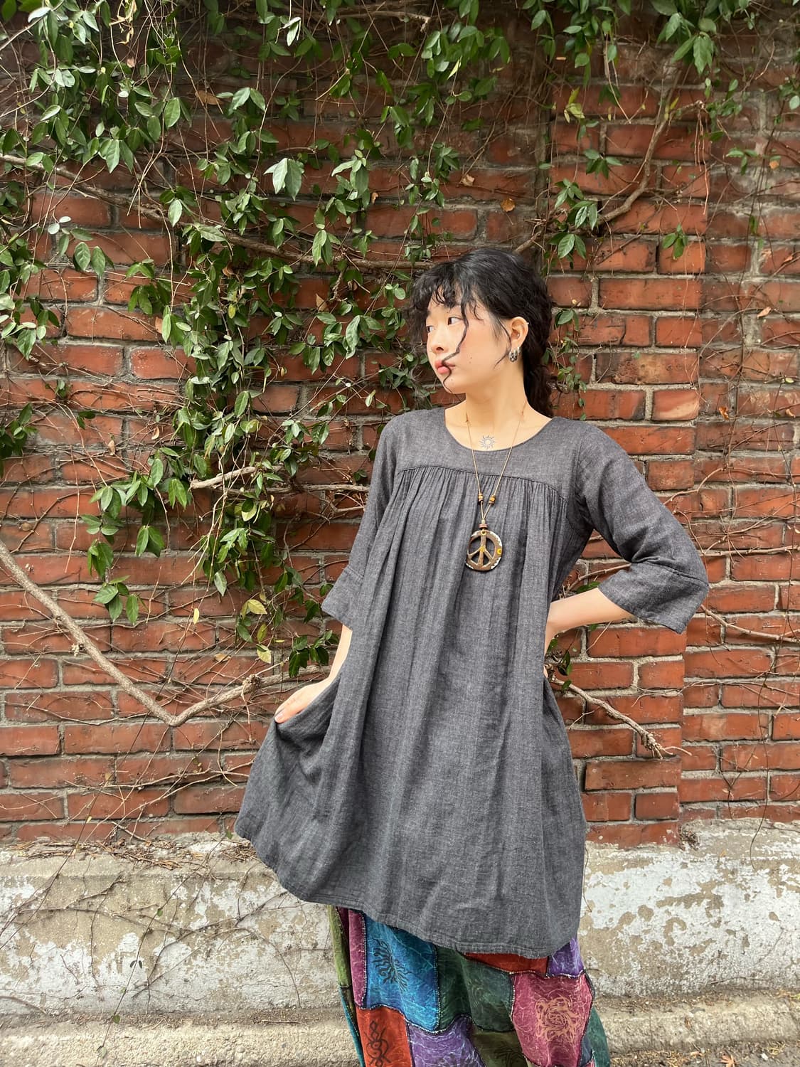 데일리 무드 그레이 미디 원피스 상품이미지3