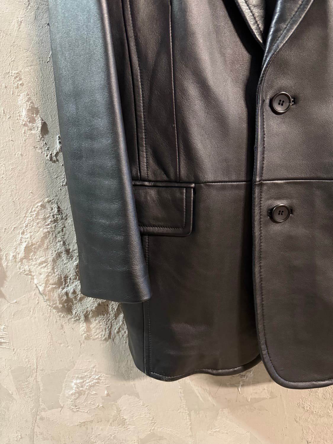 100 론LONE 정욱준 리얼 양가죽 싱글 레더 블레이저 블랙 상품이미지2