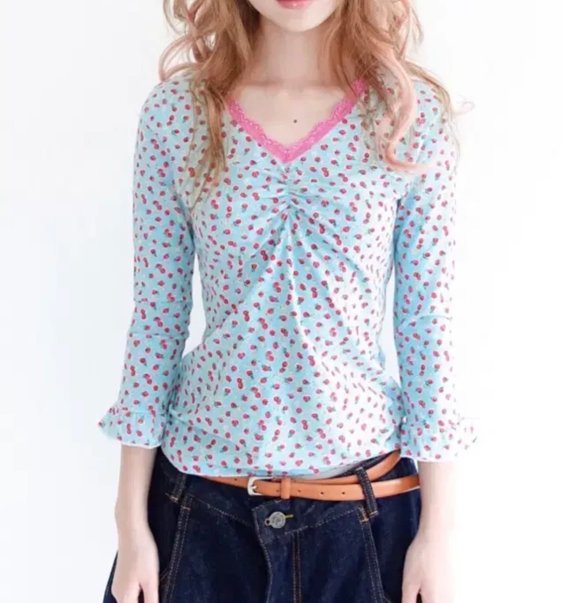 샵페어리 little strawberry lace top mint 상품이미지1