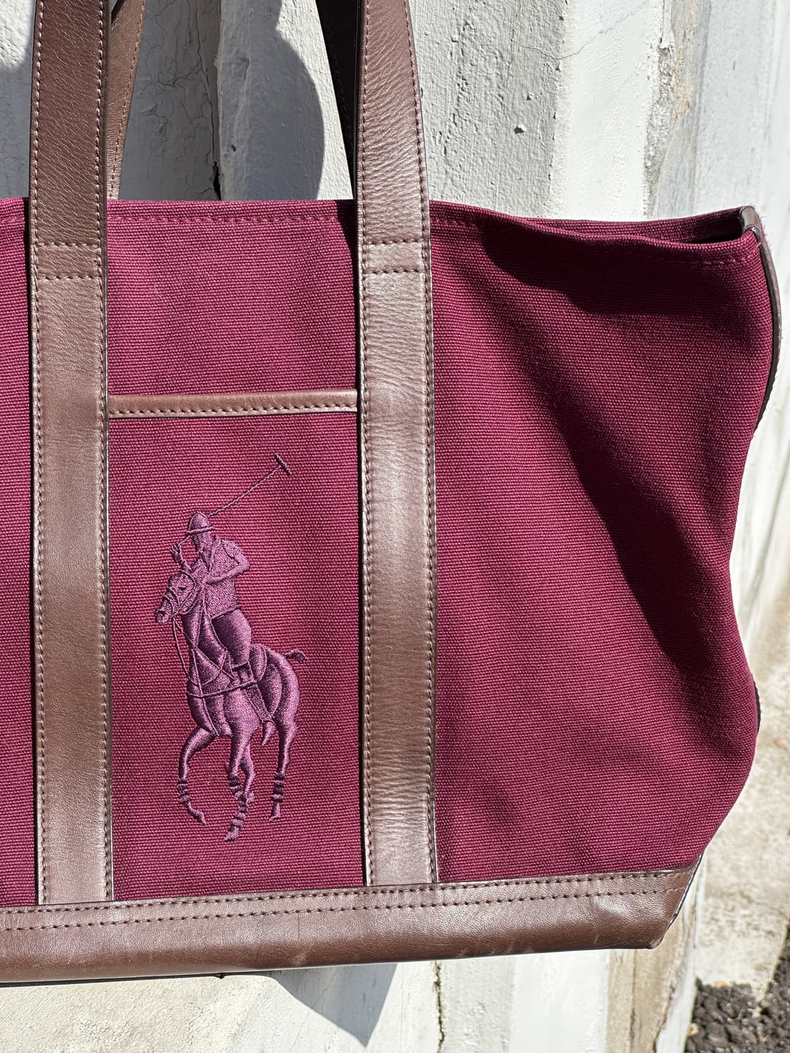 폴로 랄프로렌 빅포니 버건디 캔버스 레더 토트백 클래식 상품이미지2