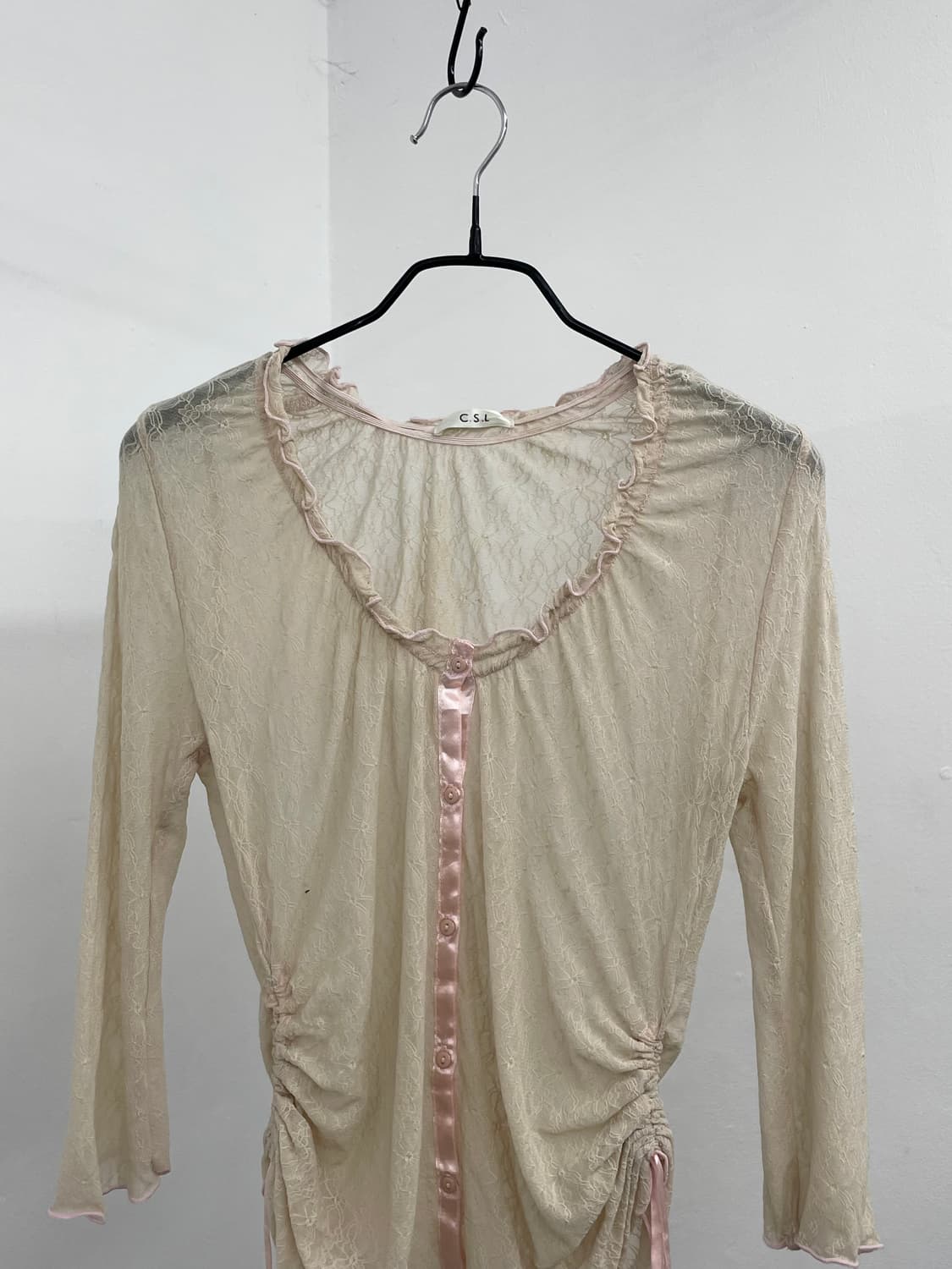 핑크 레이스 셔링 버튼 탑🌸 상품이미지6