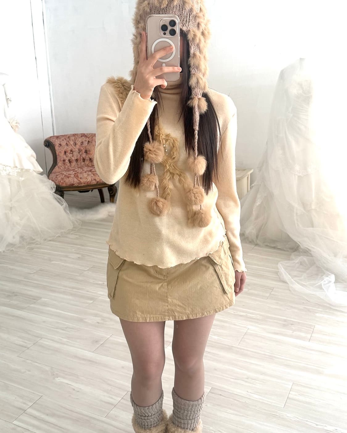 Y2k beige cargo mini skirt 상품이미지6