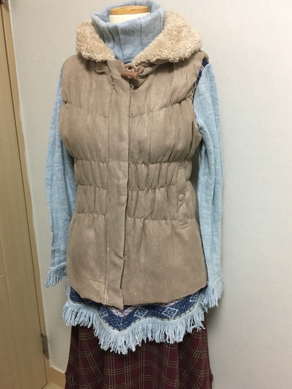 일본빈티지 라떼 히메갸루 로걀 퍼 후드 조끼 베스트 대장 모리걸 하구미 상품이미지8