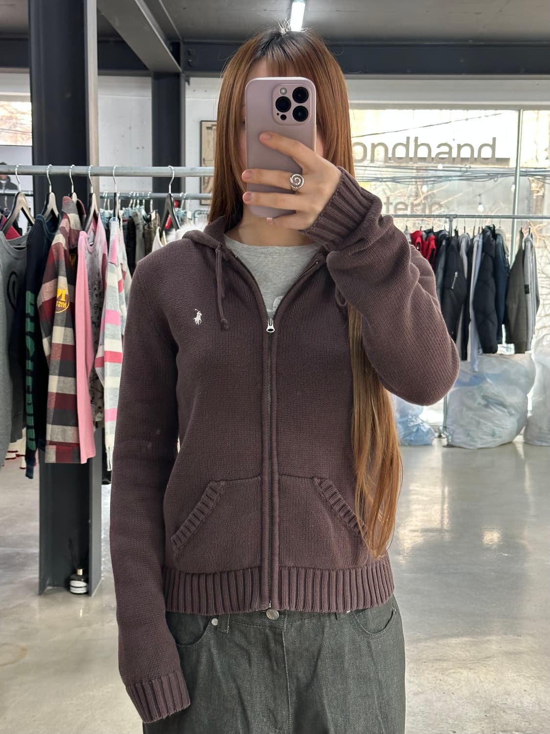 폴로랄프로렌 니트 후드집업 빈티지초코 상품이미지1