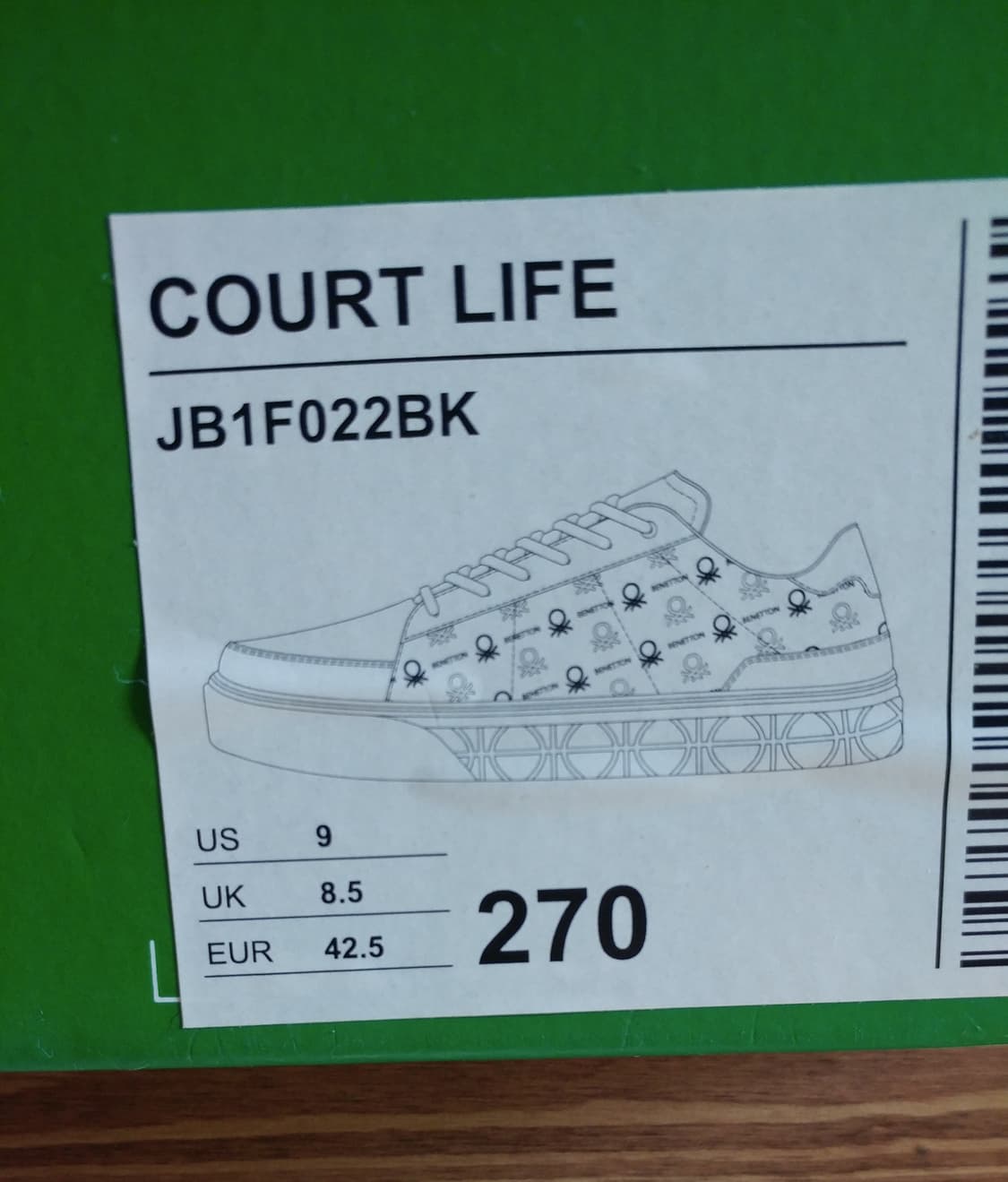 (새신발) 베네통 코트라이프 스니커즈 블랙 JB1F021BK 270mm 상품이미지7