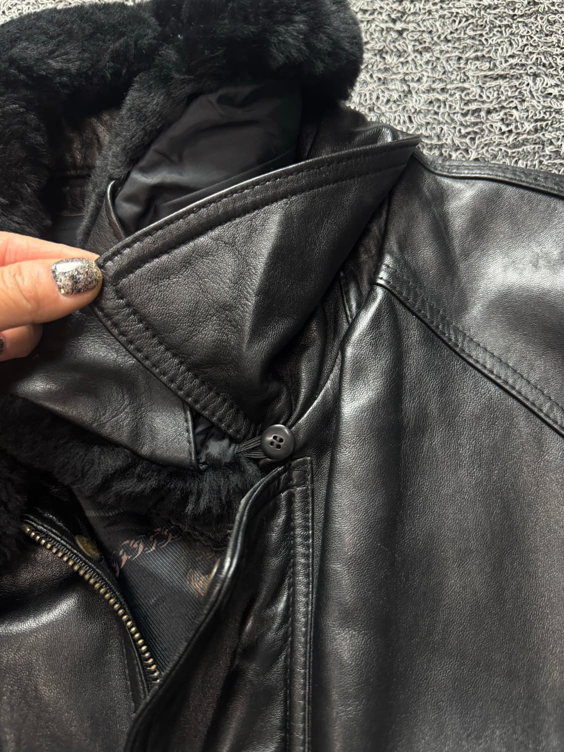 INDIAN 아카이브 램스킨 블랙 레더 봄버 무스탕 1373 상품이미지3