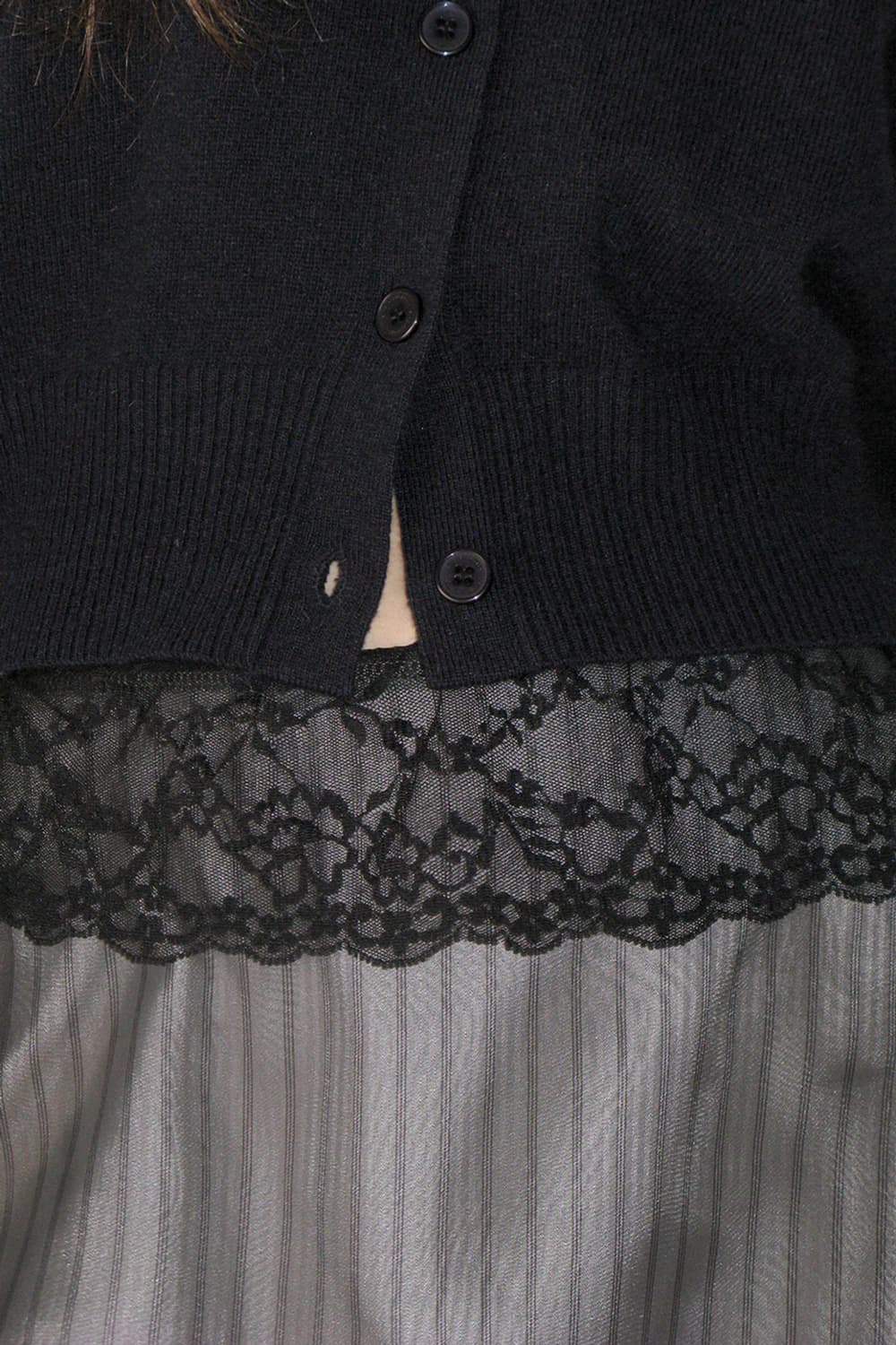 Lace Layered Midi Skirt, BLACK 상품이미지3