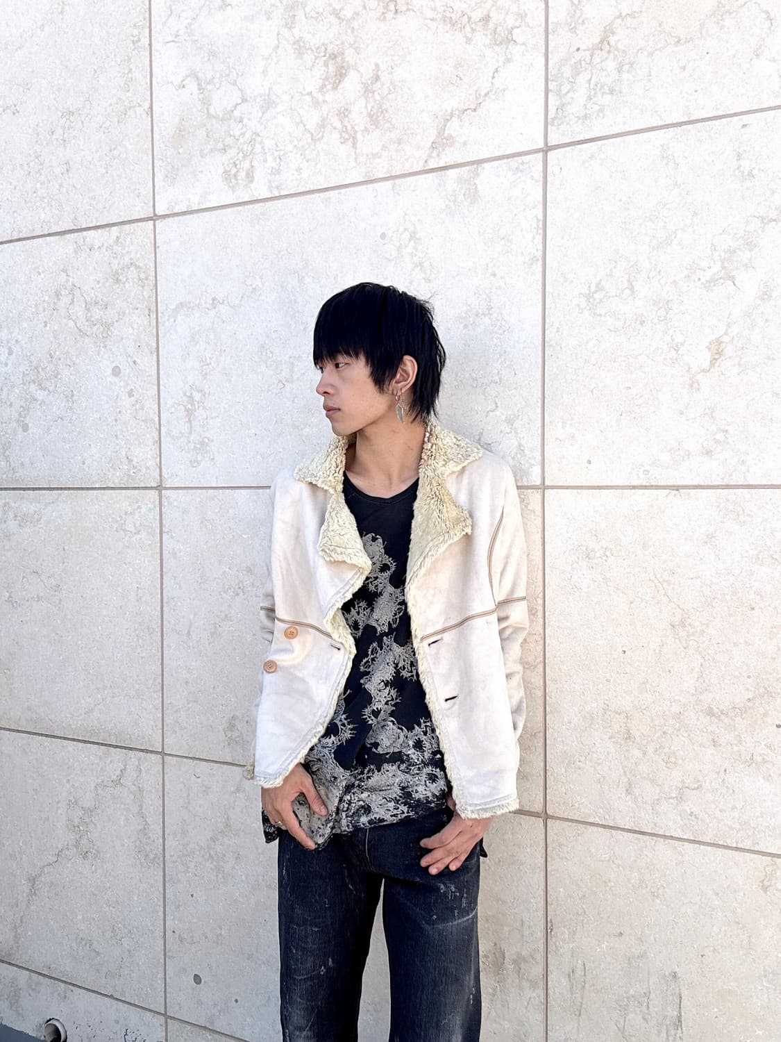 Beige Fur Trimming Ivory Simple Jacket 상품이미지2