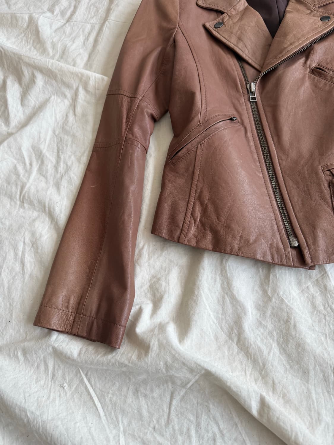 Y2k 00’s 카멜 세미크롭 양가죽 자켓 상품이미지2