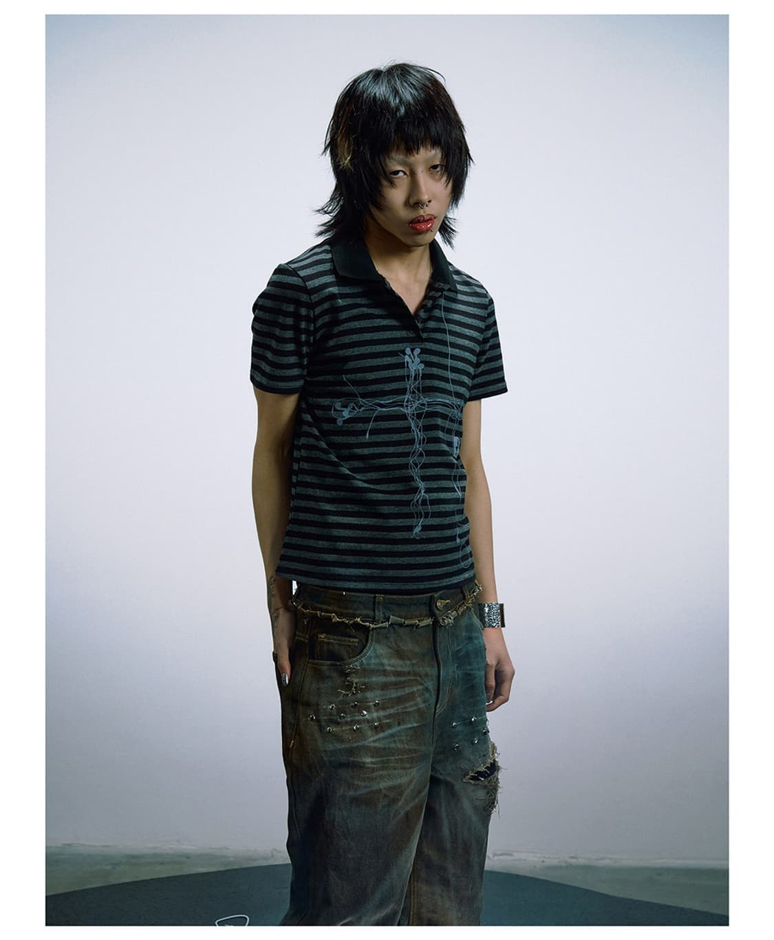 Cross Earphone Graphic Stripe Polo T-Shi 상품이미지5