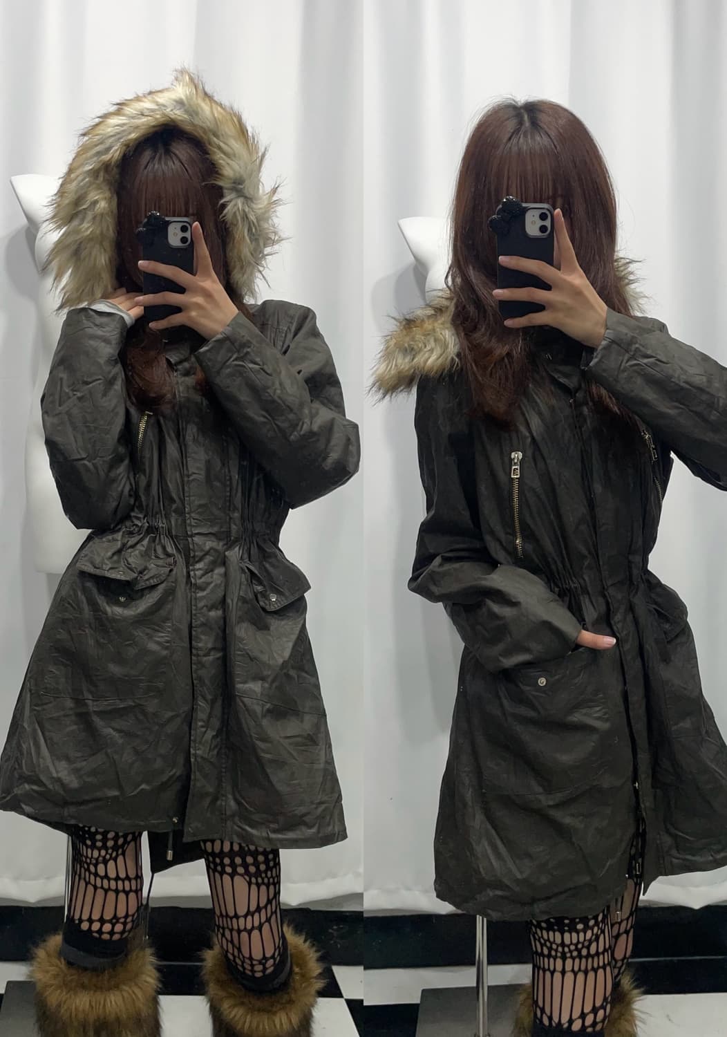 🎸카키 퍼 코팅 롱 자켓🎸 상품이미지1