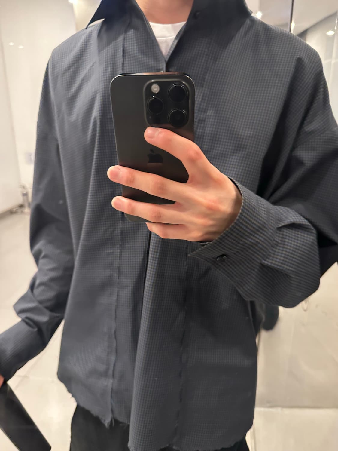 (M) Cmmawear Kogarashi 깅엄 체크 셔츠 navy 상품이미지4