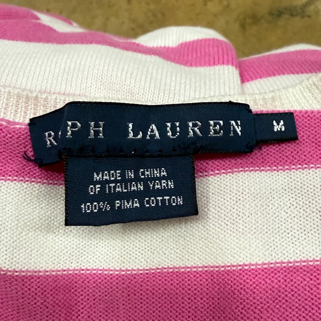 폴로 랄프로렌 핑크 화이트 스트라이프 단가라 브이넥 니트 상품이미지5