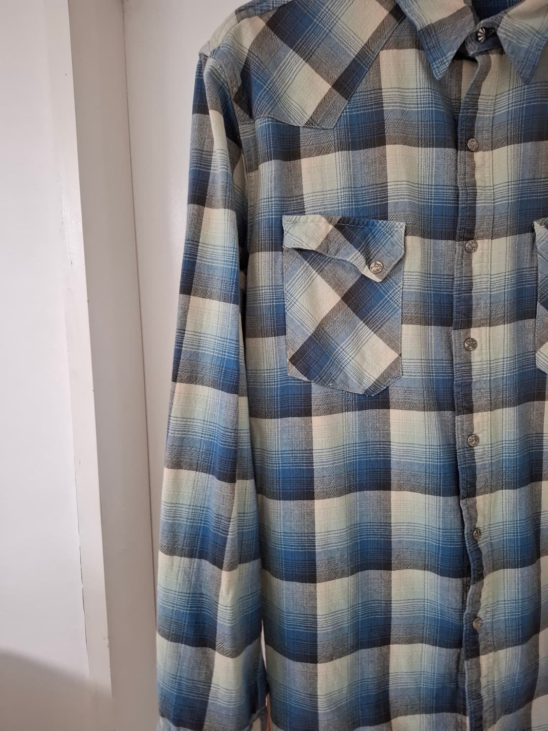 XL RRL 더블알엘 플래드 트윌 블루 체크 웨스턴 셔츠 상품이미지4