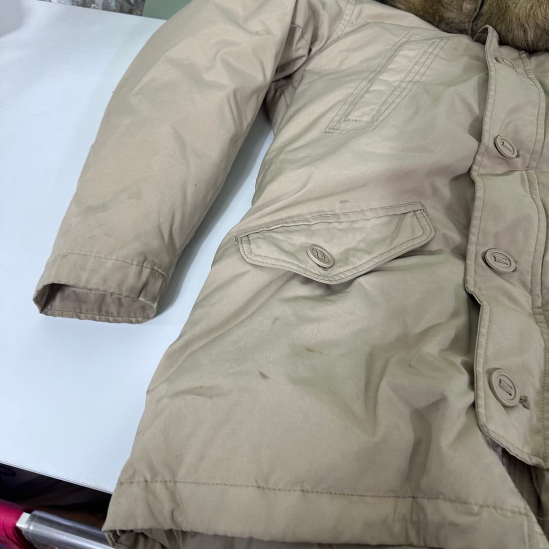 S 95 노스페이스 베이지 후드탈부착 밑단스트링 덕다운 N3B점퍼 상품이미지4