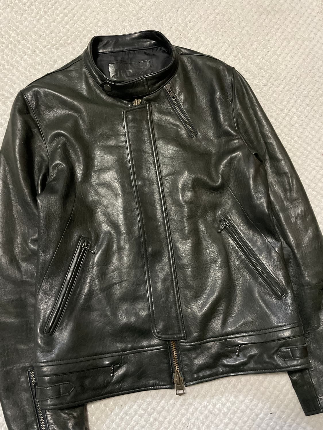 JLD 웨스턴 무드 2WAY 램스킨 양가죽 바이커 레더 자켓 다크 그린 상품이미지8