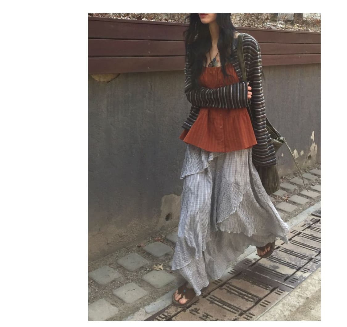 모래하우스 튤립 체크 스커트 상품이미지3