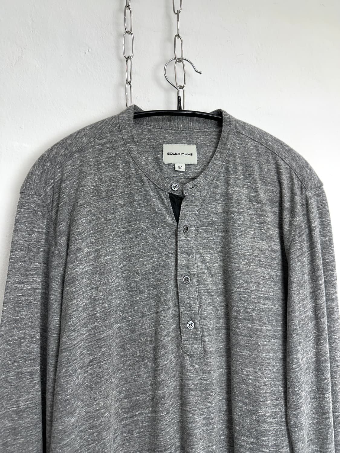 SOLID HOMME Melange Grey Henley Neck Tee 상품이미지3