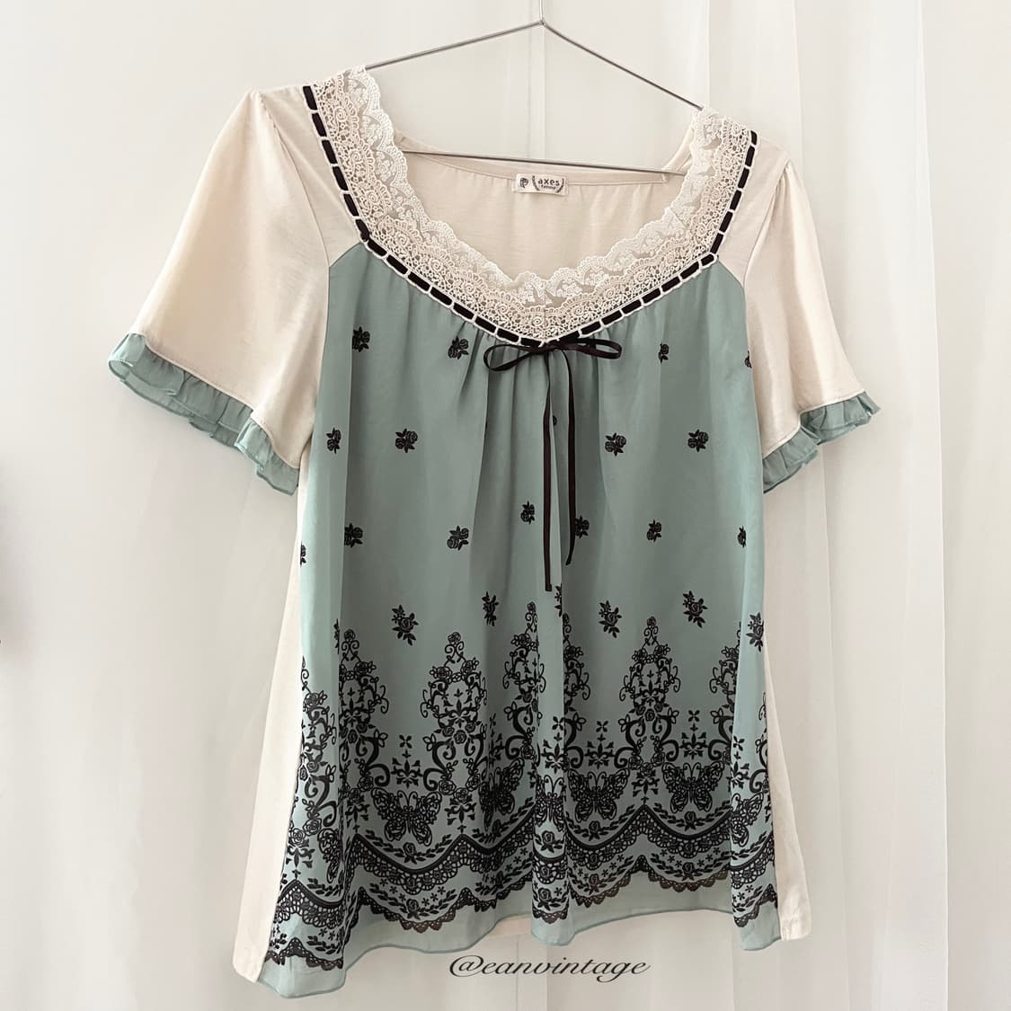Axes Femme green butterfly lace top 상품이미지2
