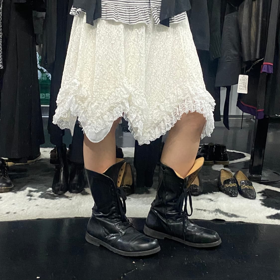 Japanese vtg 레이스 트리밍 언발 미디스커트 상품이미지6