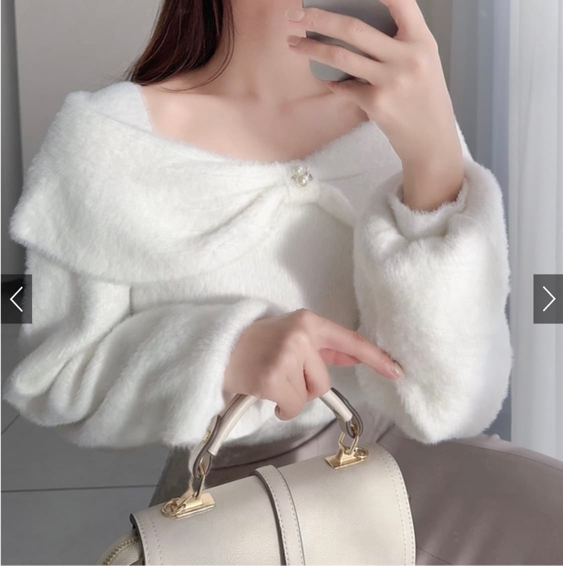 화이트 오프숄더 앙고라니트 스나계 GRL 그레일 잉그니 달천깔대대장연말룩 상품이미지2