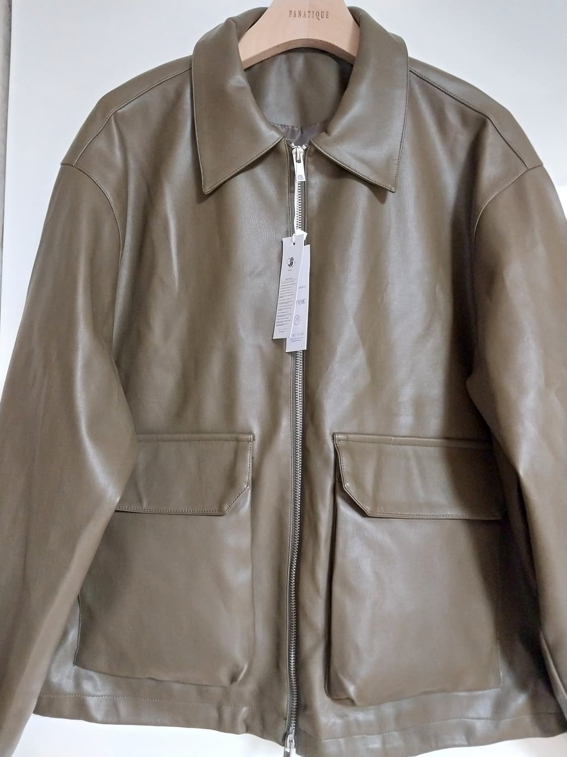 카키 브라운 비건 레더자켓 상품이미지2