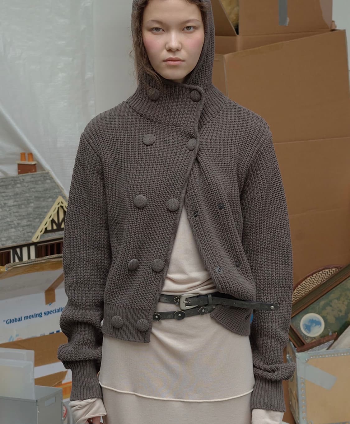 Open yy 오픈와이와이 HOODED BUTTON CARDIGAN, C 상품이미지2