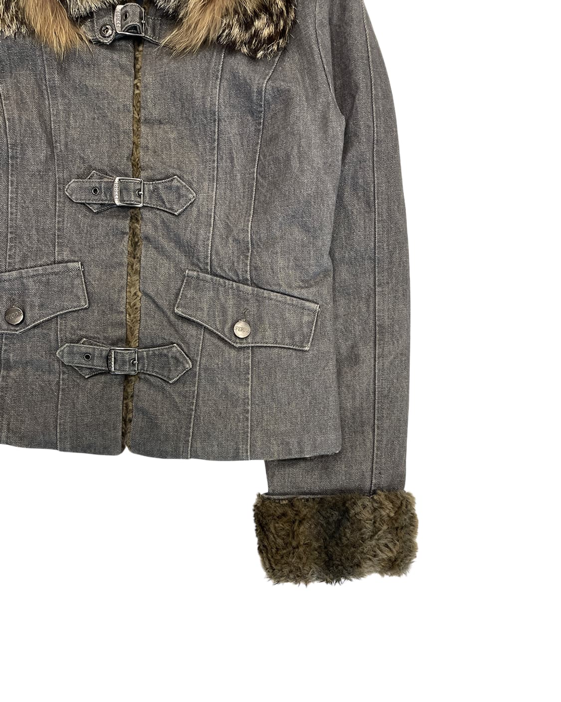 지안프랑코 페레 진 벨트 클로저 디테일 퍼 트리밍 데님 자켓 상품이미지8