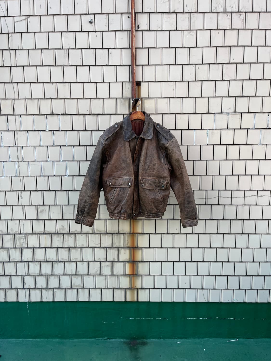 Vintage 소 가죽 브라운 붐버자켓 상품이미지1