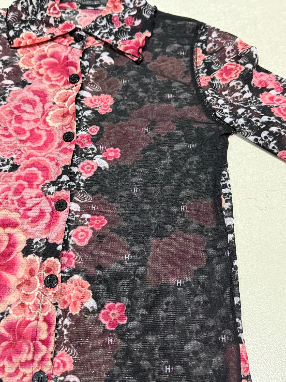 히스테릭 글래머 아카이브 무수한 해골과 피어난 작약 셔츠 상품이미지4