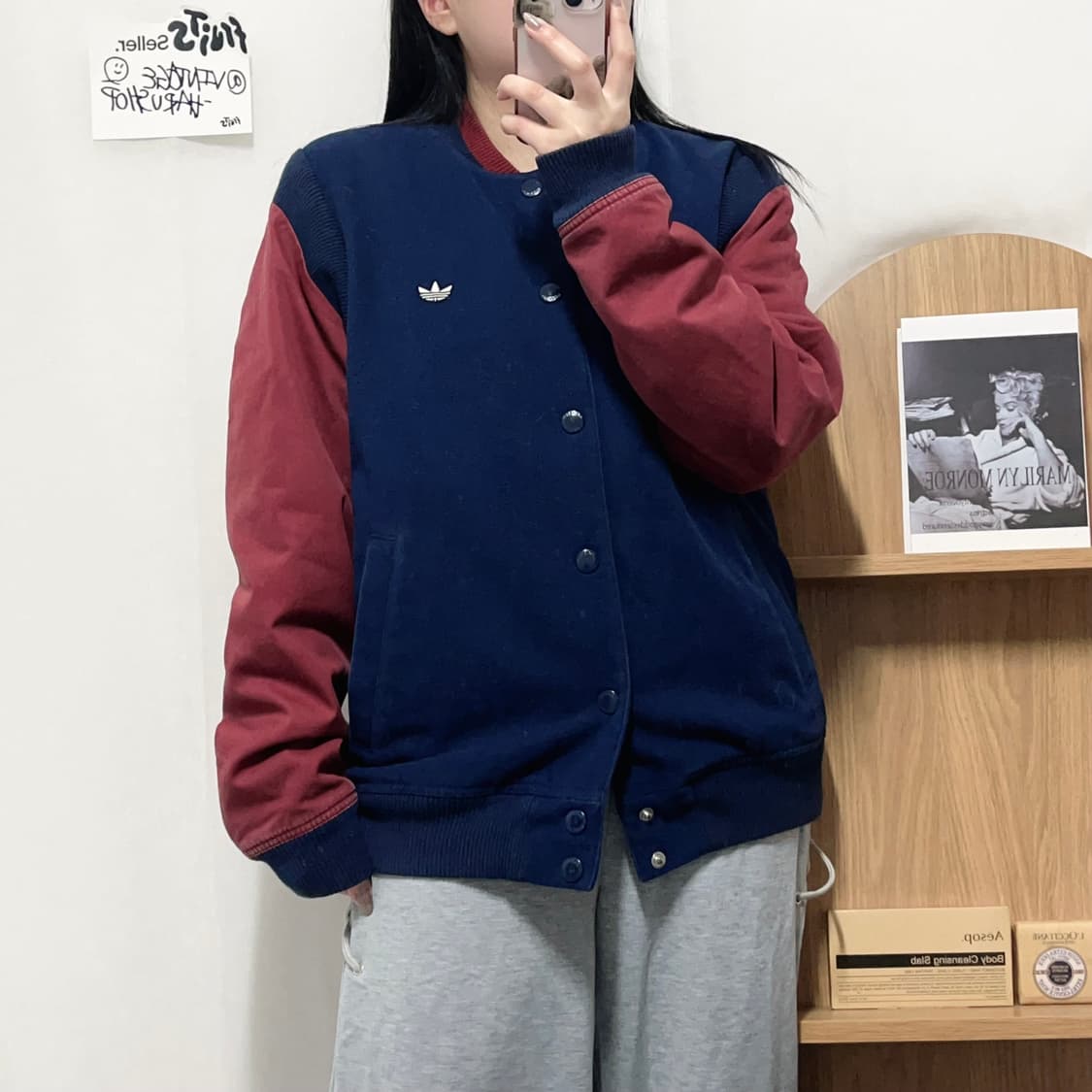 [정품] 아디다스 네이비 버건디 트레포일 두툼 블루종 점퍼 [ 105 ] 상품이미지3