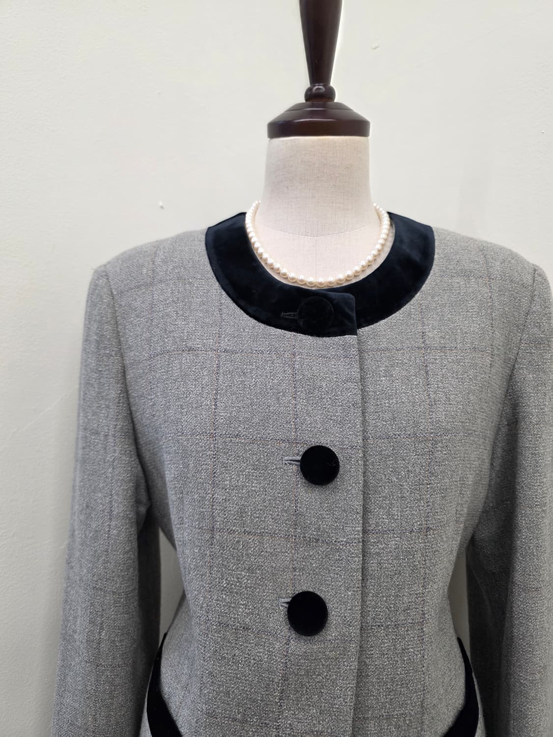 체크 벨벳 배색 여성 자켓 상품이미지3