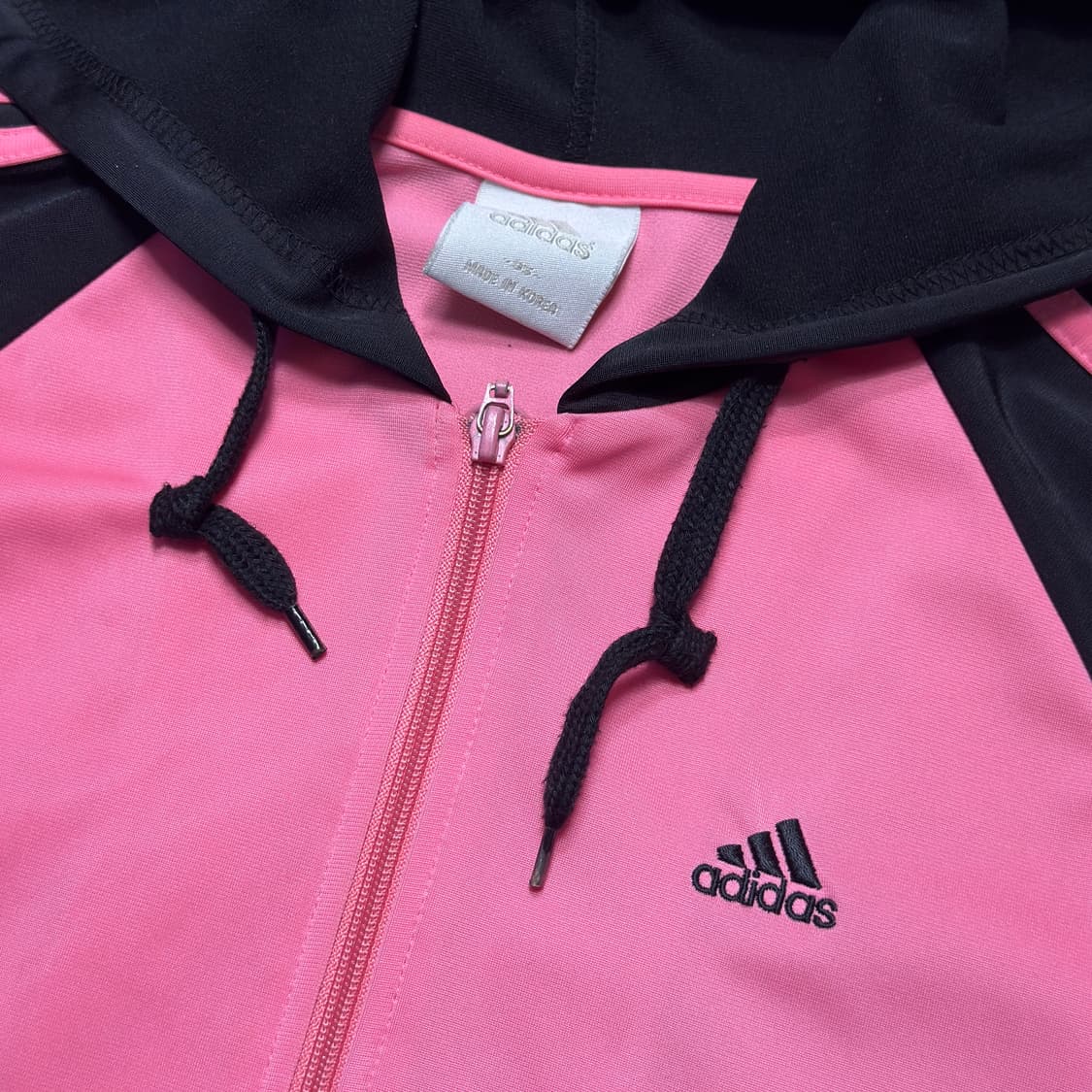 아디다스 핑크 블랙 배색 후드 트랙탑 져지 상품이미지3