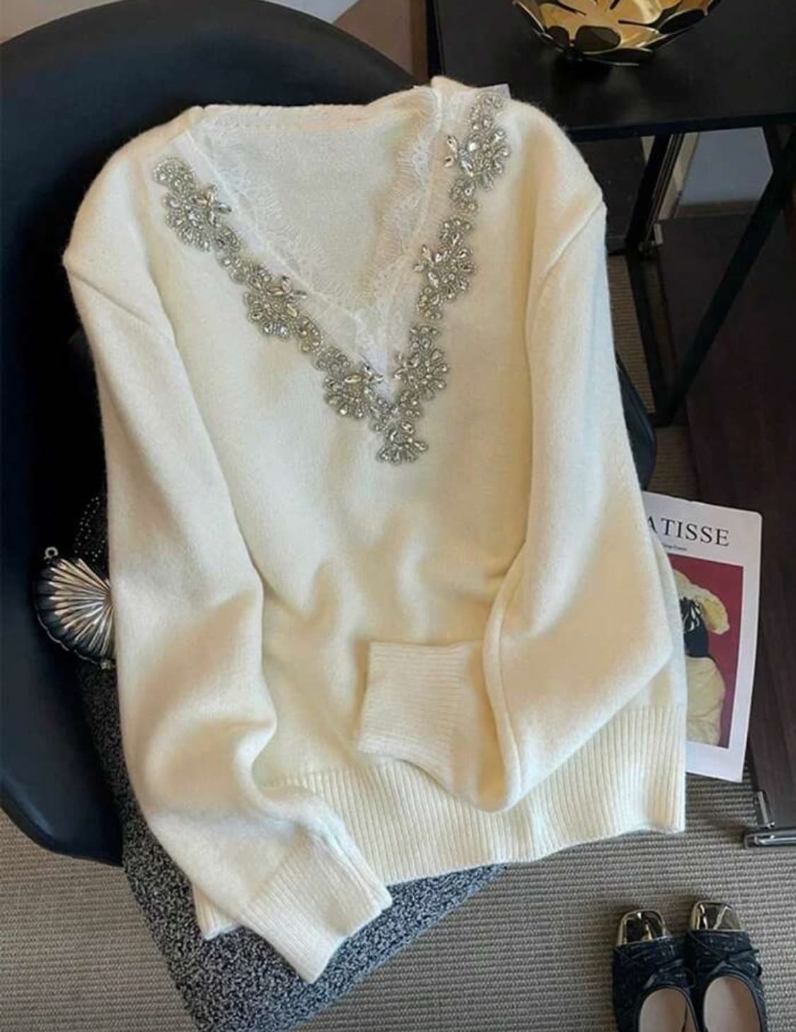 레이스 비즈 장식 니트. 새상품  상품이미지3