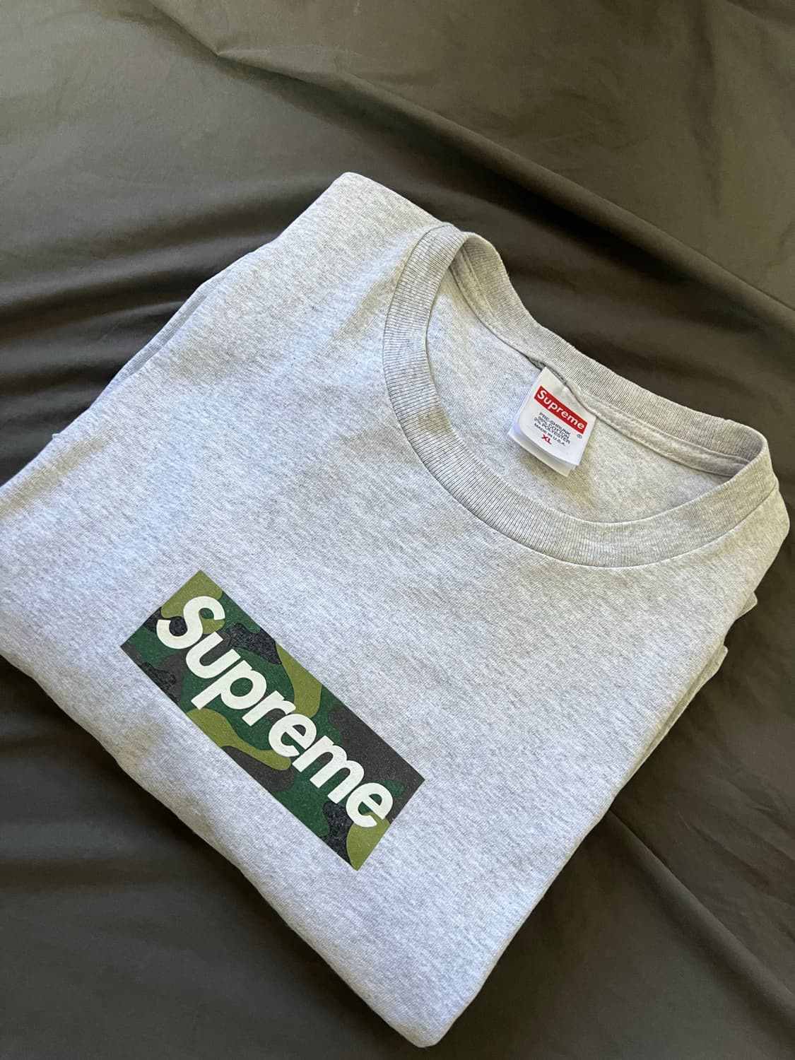 (XL 기장수선) 슈프림 카모 박스로고 그레이 반팔티 상품이미지4