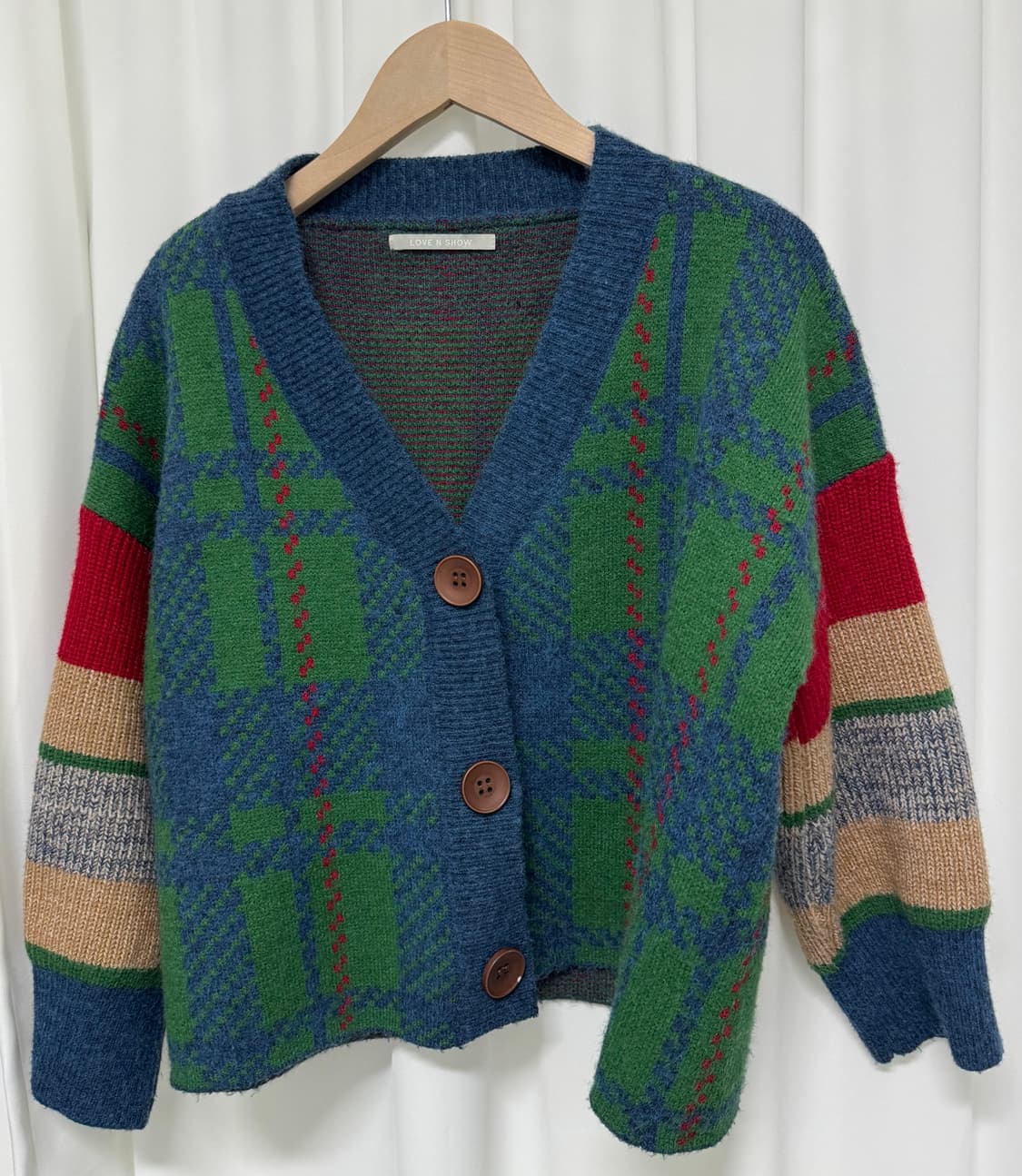러브앤쇼 체크 울 니트 가디건 상품이미지3