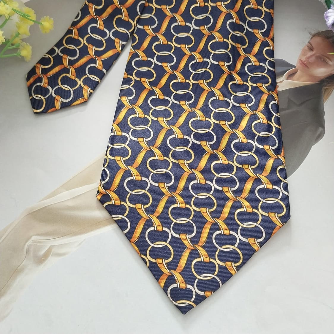 란셀 실크 네이비 체인 패턴 넥타이 9.9cm A+등급 K1383
 상품이미지5