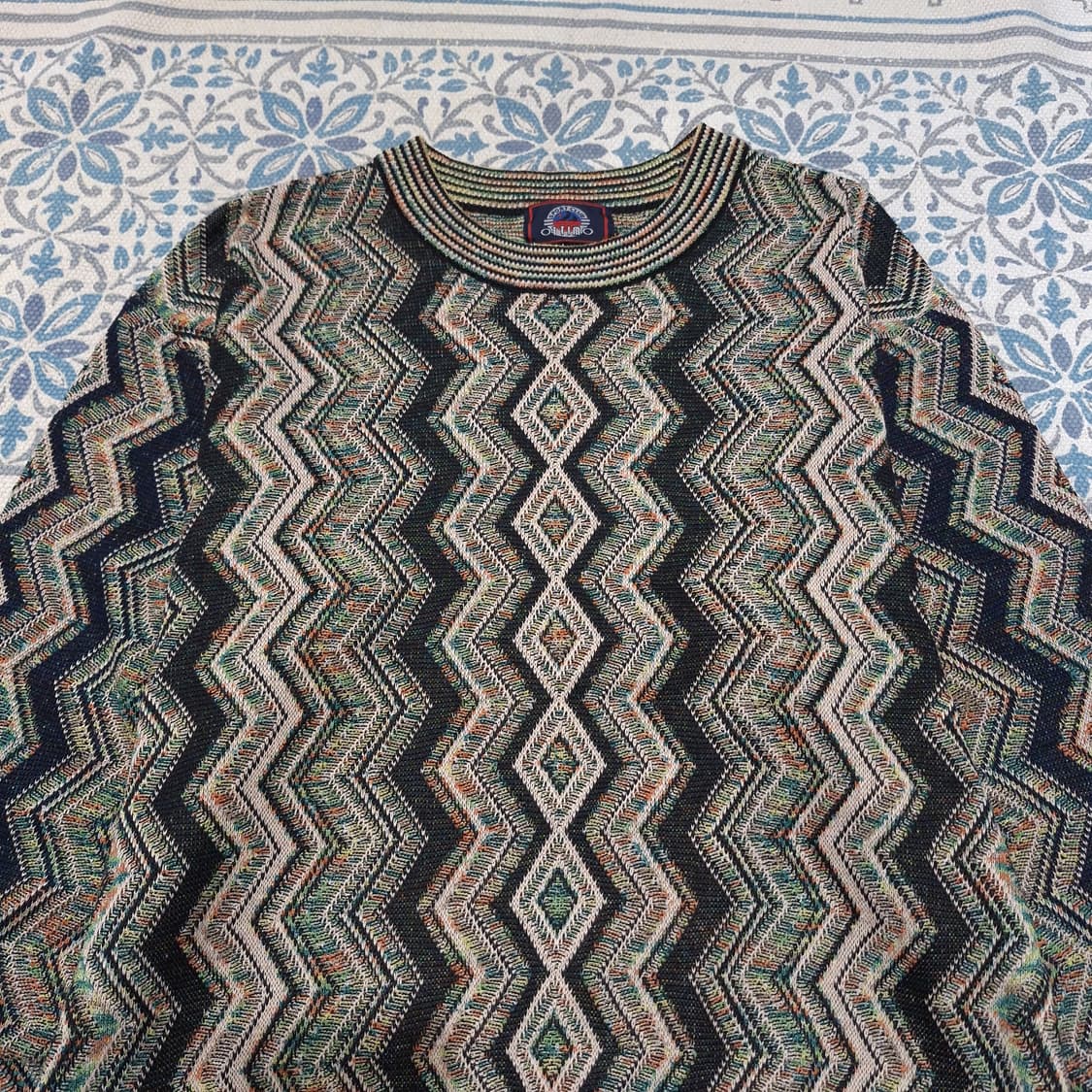 OTTIMO 베이지 멀티컬러 에스닉 지그재그 패턴 코튼 블렌드 니트 L 상품이미지4
