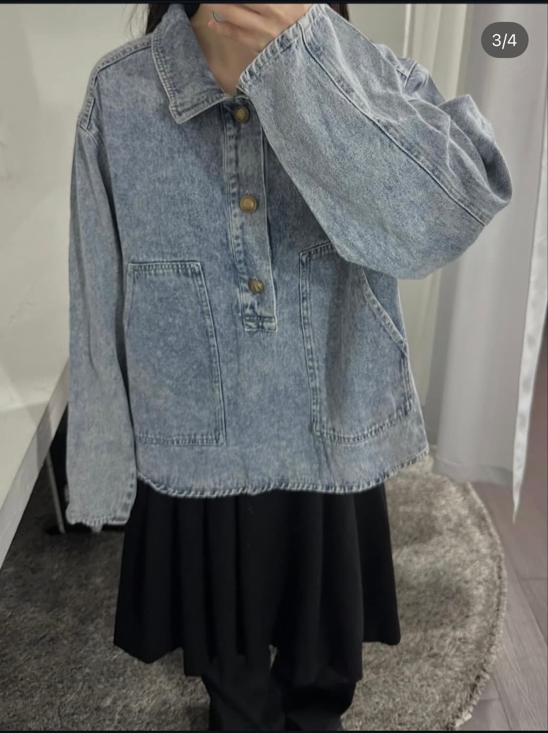 logosdays denim half button top 상품이미지1