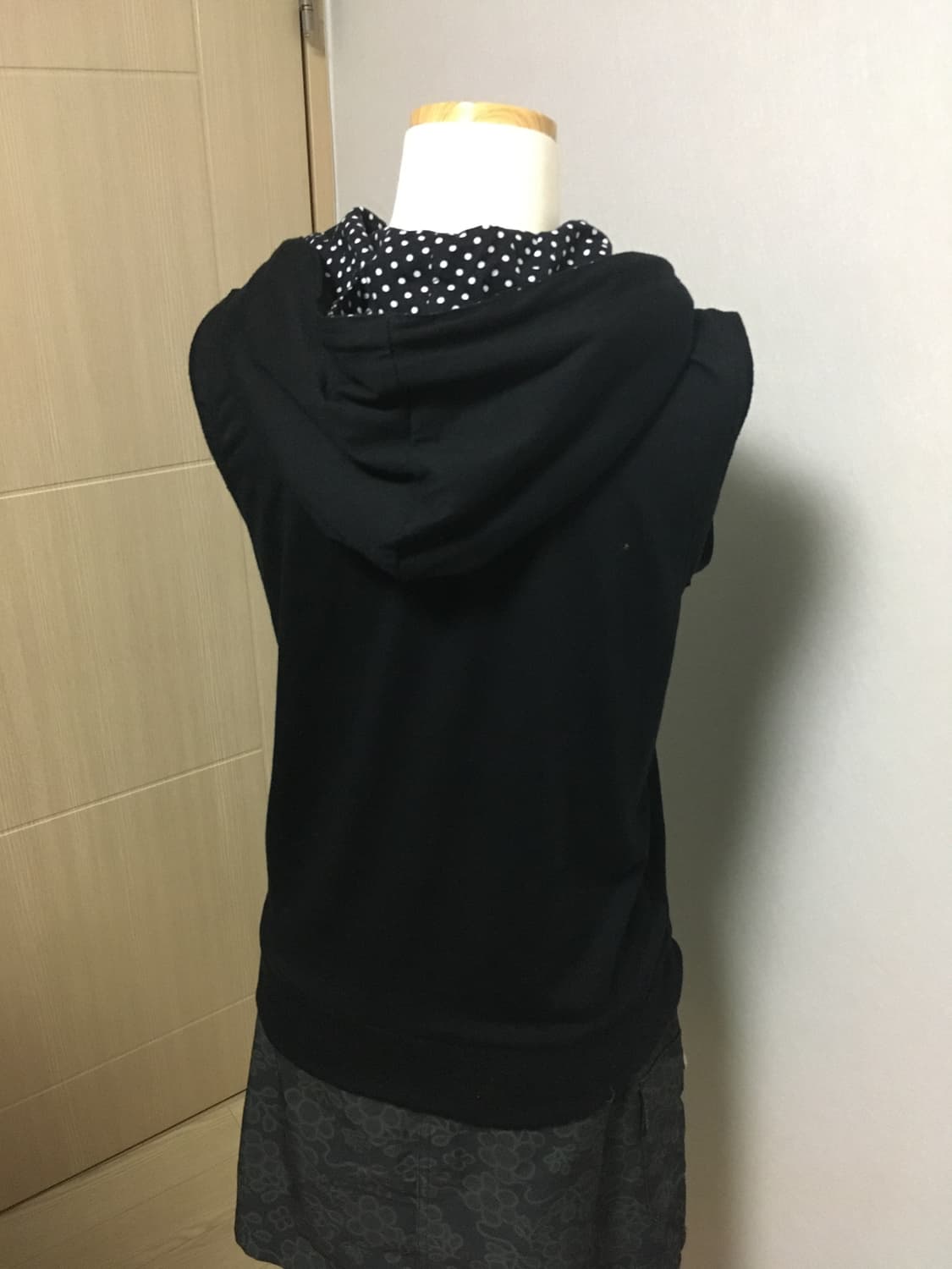 일본빈티지 도트 블랙 후드 조끼 베스트 상품이미지4