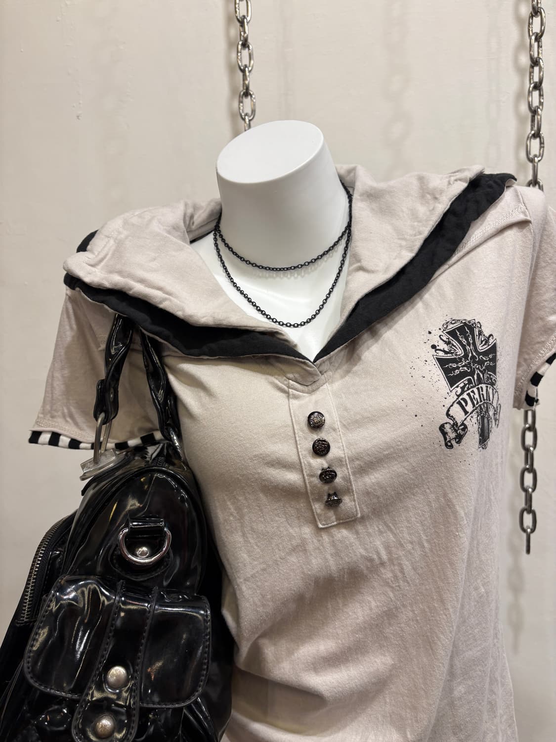 dig deep 디그딥 와이어 카라 스컬 프린팅 티셔츠 펑크 상품이미지3