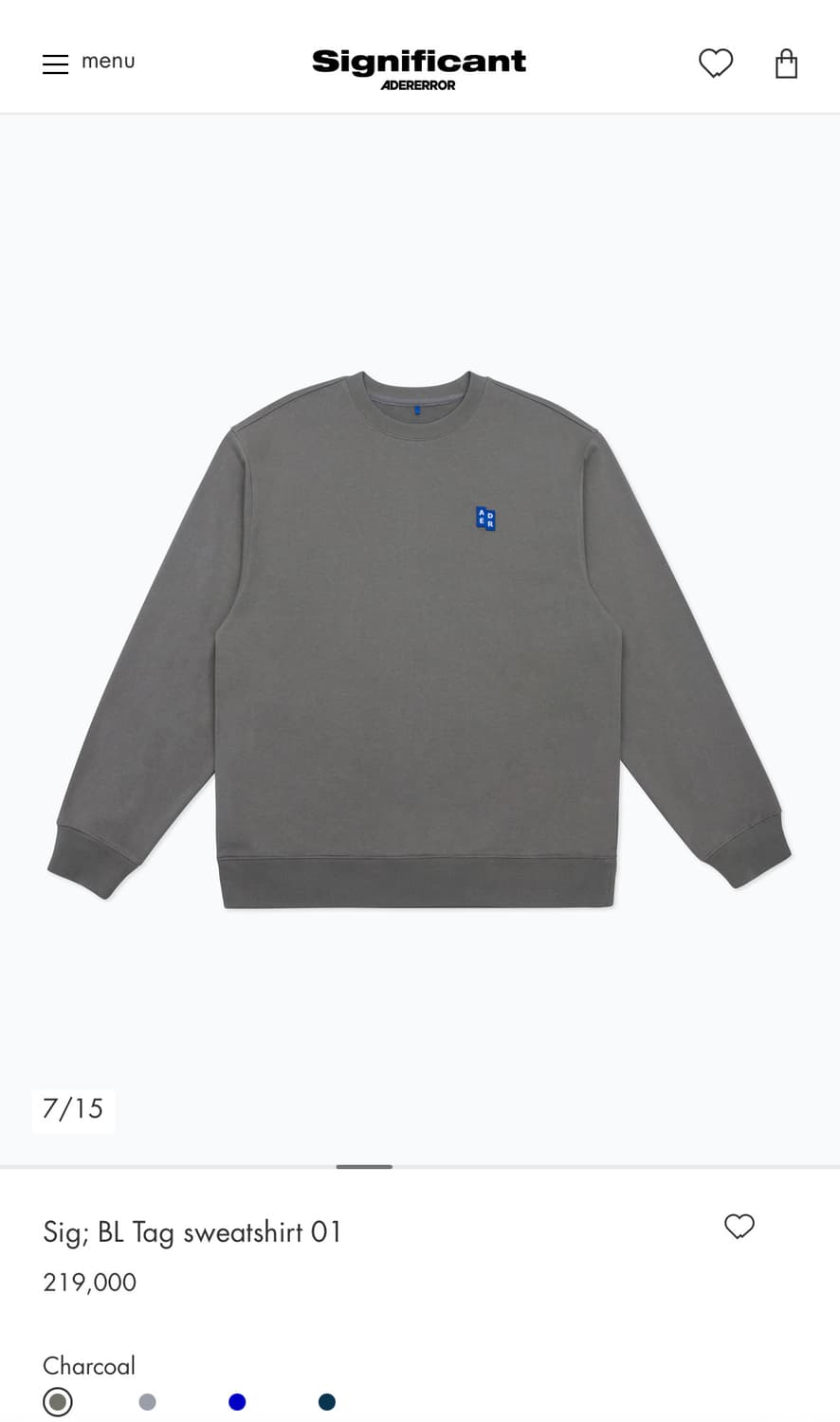 [s] 아더에러 시그니피컨트 맨투맨 차콜 상품이미지1