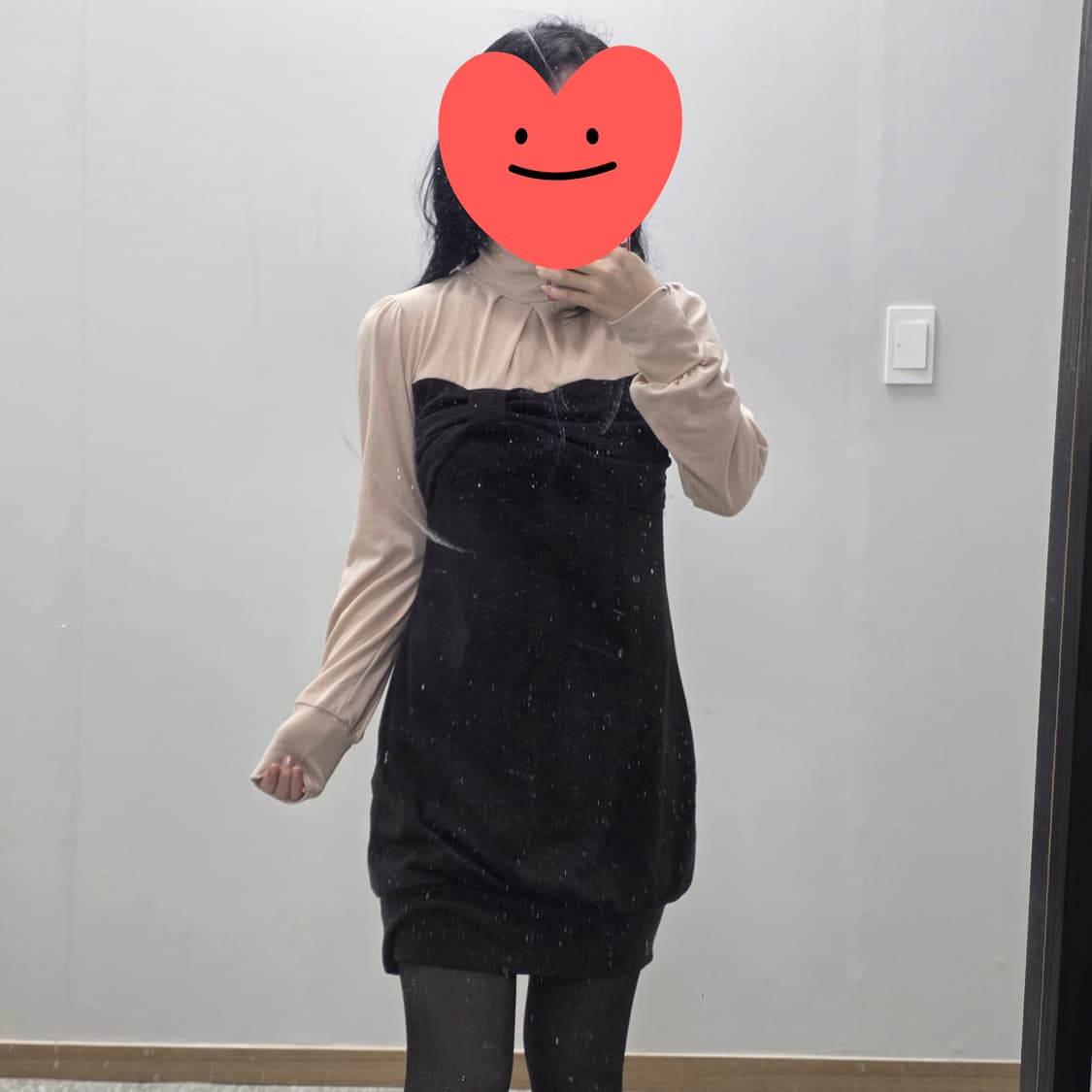 빈티지) 로맨틱 라떼히메갸루 리즈st 리본 모리걸 목폴라 니트 원피스 상품이미지4