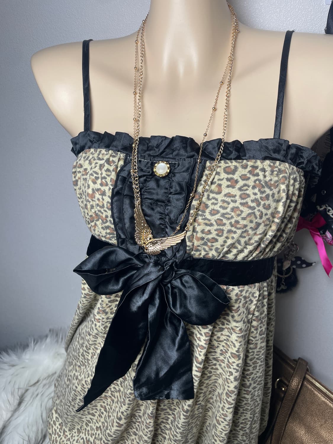 빈티지 갸루 래빗퍼케이프 호피 원피스 세트 상품이미지5