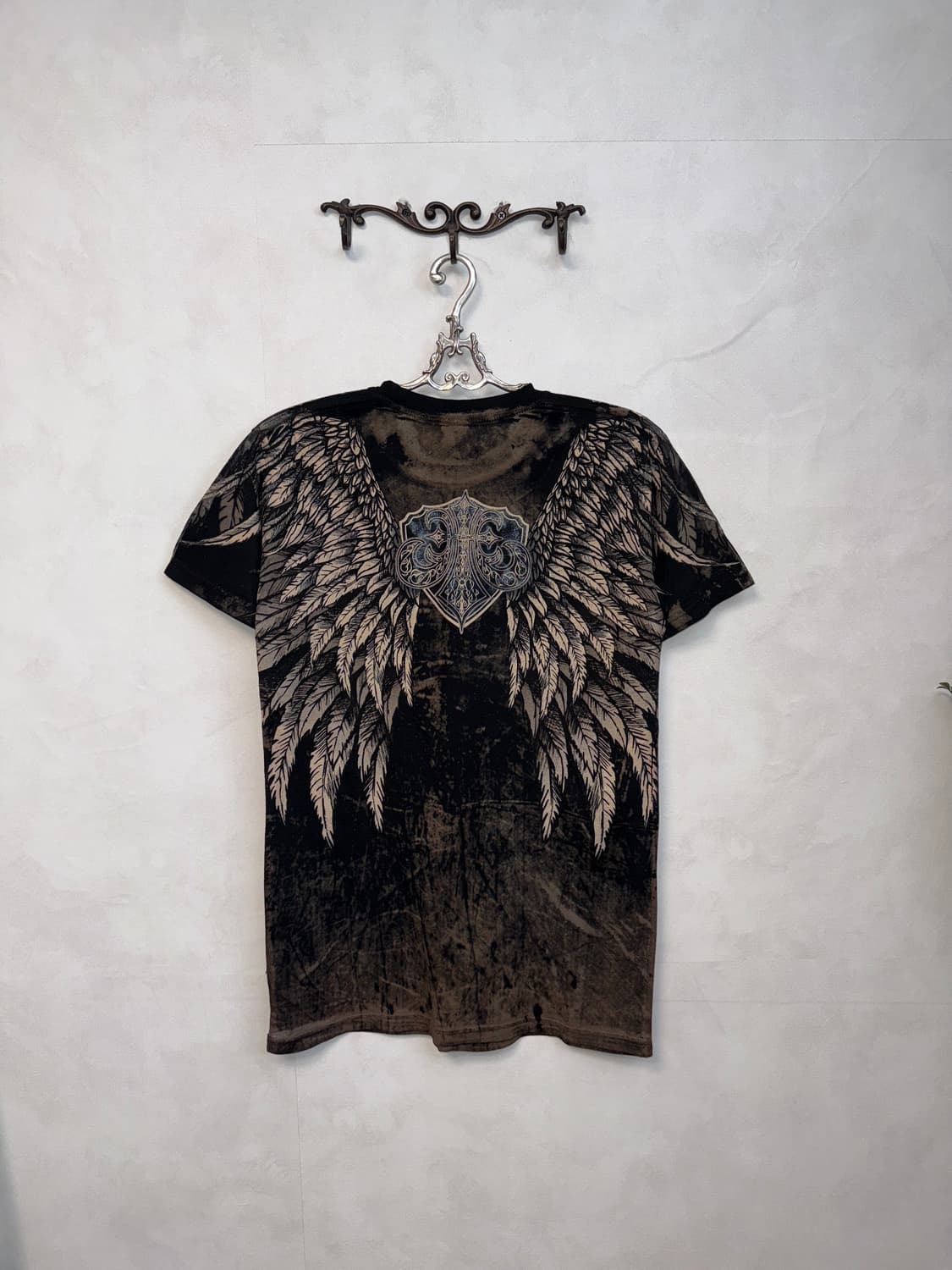 Black tie dye punk skull wings half t 상품이미지3